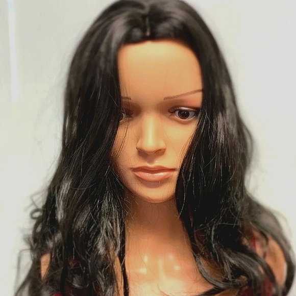 NEW WAVY CURLY LONG SYNTHETIC DARK BLACK HAIR 23" FULL WIG - Picture 1 of 5